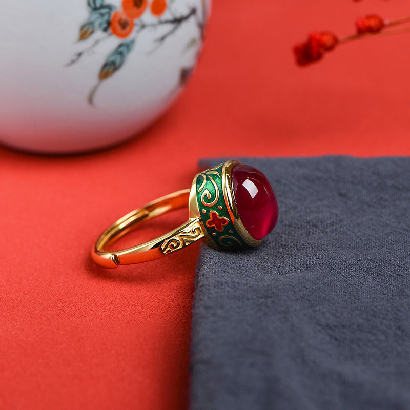 Buddha Stones925 スターリングシルバー レッドコランダム 勇気リング