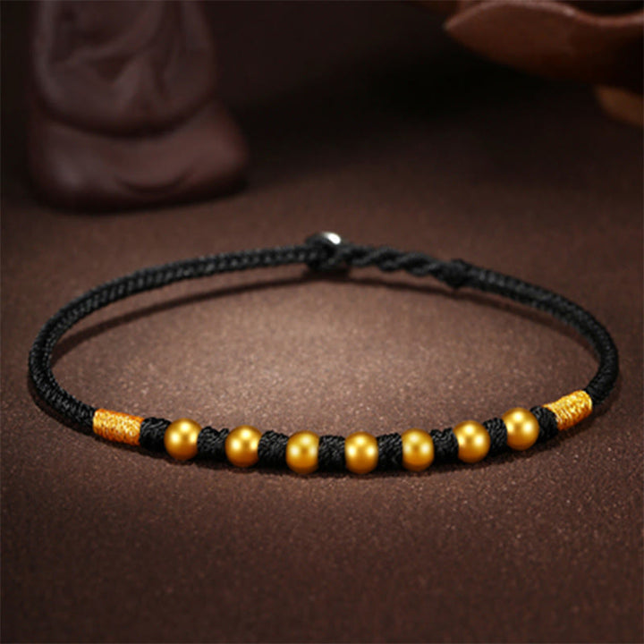 Buddha Stones999 ゴールドビーズ 幸運 キングコングノット ハンドメイド 編み込み 守護ブレスレット