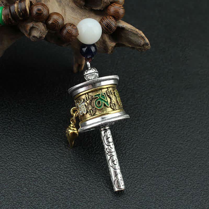 Buddha Stonesチベットオーム・マニ・パドメ・フム祈祷ホイール回転 金剛杵 木製ネックレス ペンダント - image 8