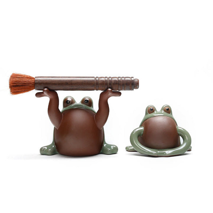 Buddha Stones風水 富と幸運 かわいいカエル 陶器 ティーペット 置物 装飾