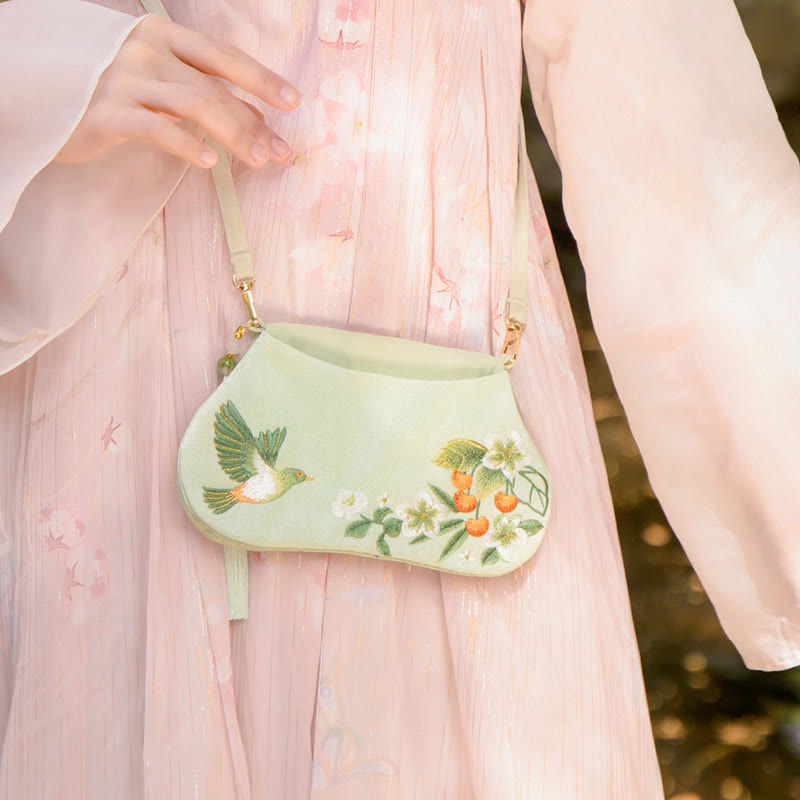 Buddha Stonesと幸運の刺繍、蓮と鯉とウサギの花の漢服バッグ、斜め掛けバッグ、ショルダーバッグ