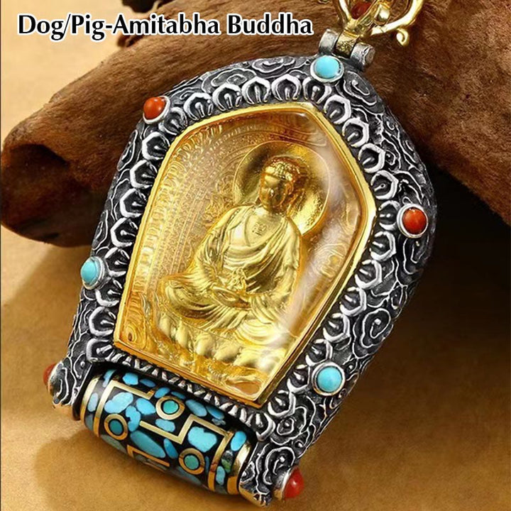 十二支誕生仏タンカ繁栄回転式ビーズネックレスペンダント - 犬/豚-阿弥陀仏 - image 13