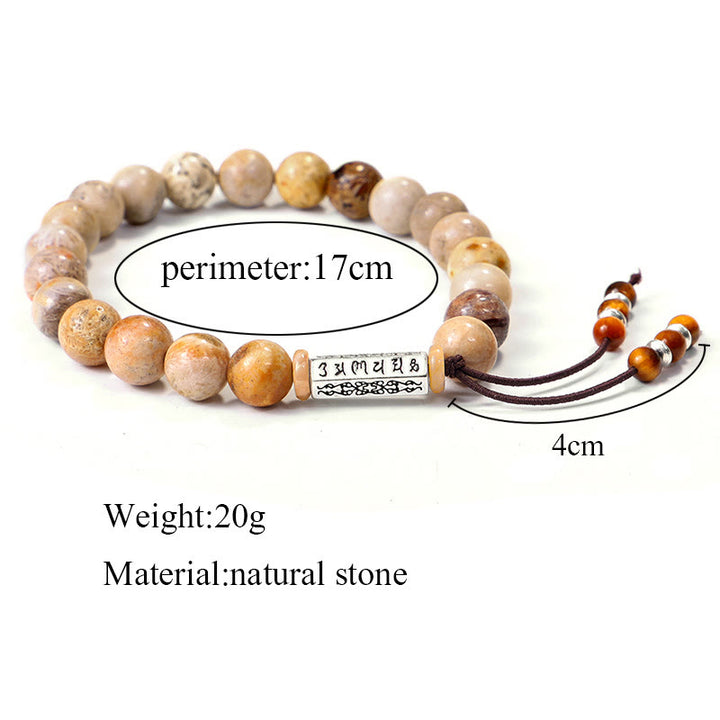 Buddha Stones風化石オーム・マニ・パドメ・フム強化ブレスレット