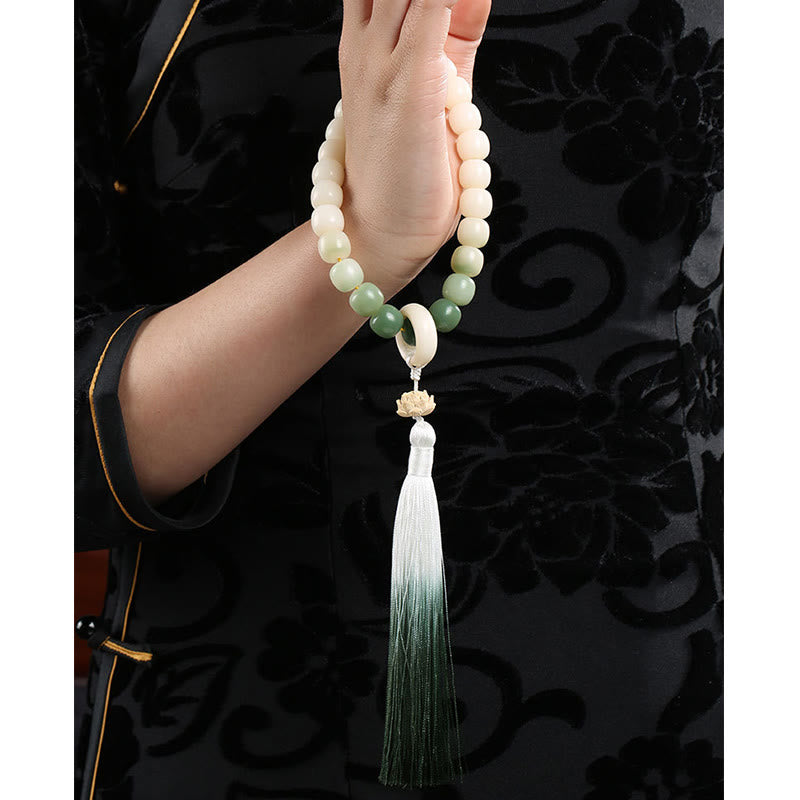 Buddha Stonesナチュラルグラデーション 菩提樹 幸運 マネーバッグ 蓮 知恵 タッセル リストMala