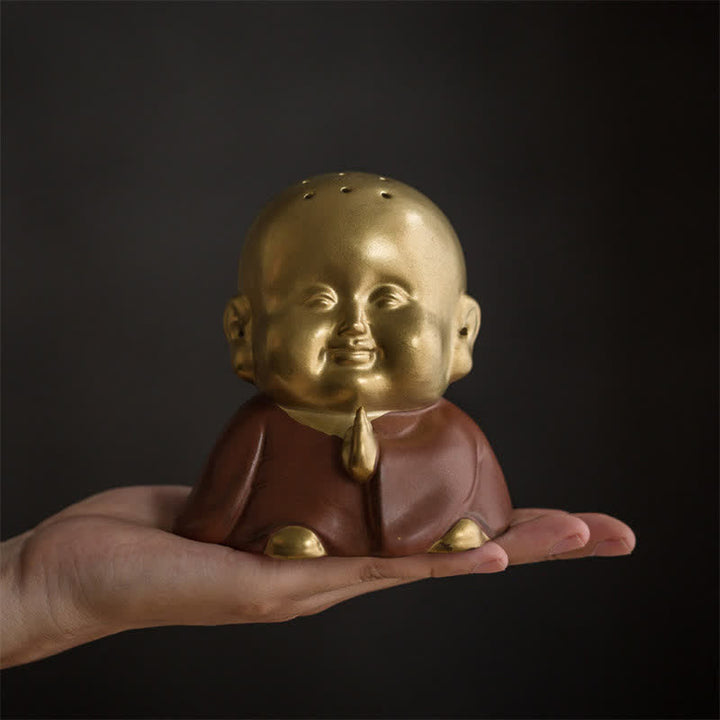 小さな仏陀の笑い仏陶器の癒しの香炉