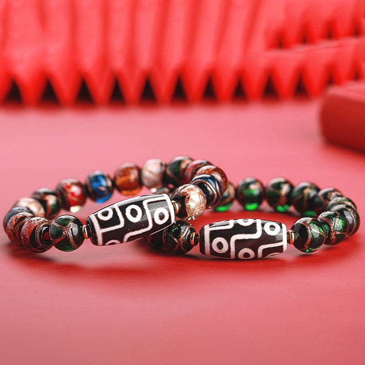 Buddha Stonesチベット九眼珠三眼珠琉璃ガラス玉富のブレスレット