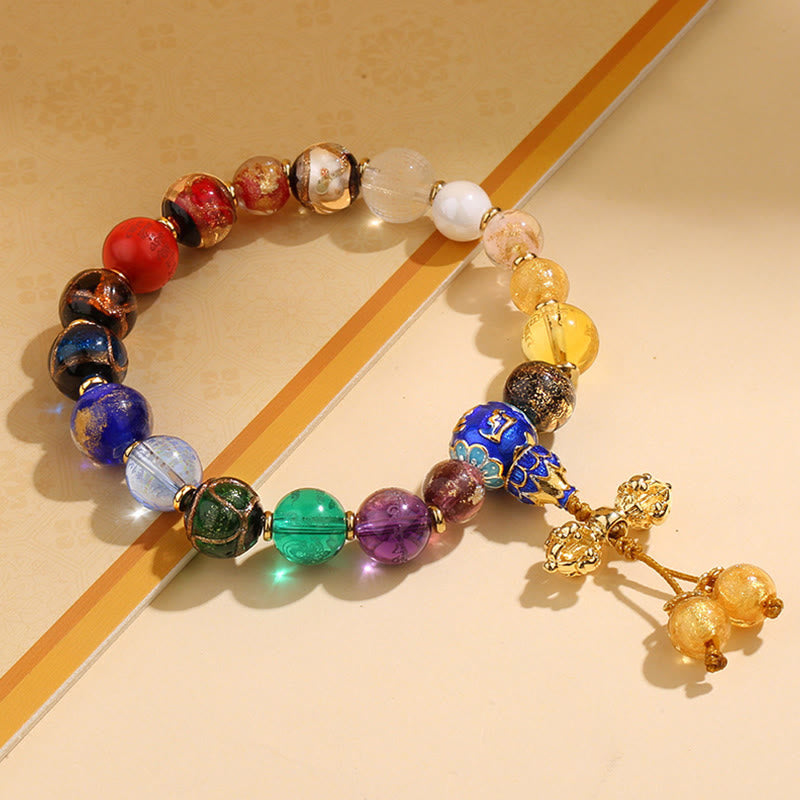 Buddha Stonesチベット カラフル 香灰 リュウリ ガラスビーズOm Mani Padme Humドルジェヴァジュラ 18ビーズ リストMala
