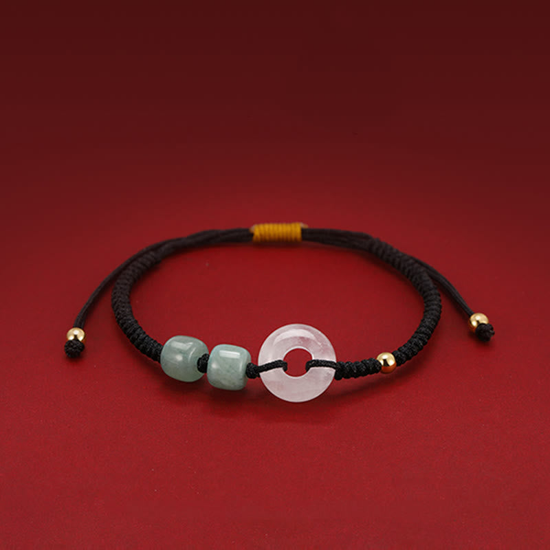 Buddha Stones2個入り グリーンアベンチュリン ホワイトジェイド 平和バックル 幸運 編み込み カップルブレスレット