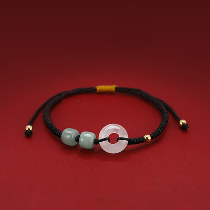Buddha Stones2個入り グリーンアベンチュリン ホワイトジェイド 平和バックル 幸運 編み込み カップルブレスレット