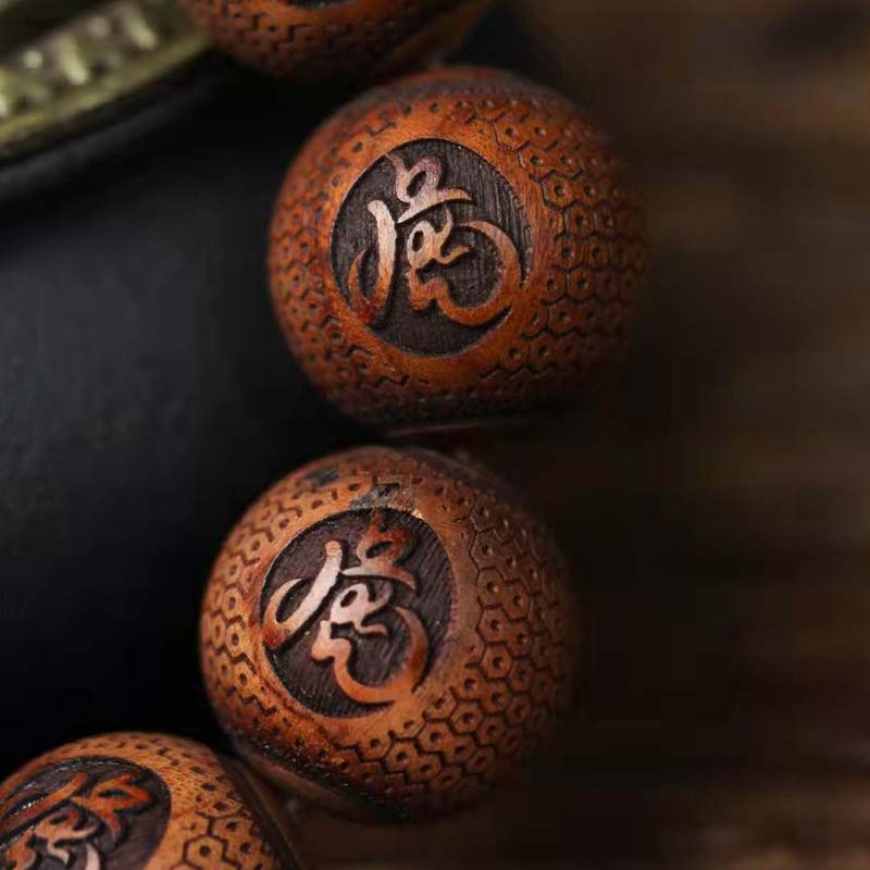 Buddha Stonesチベットローズウッド彫刻虎守護ブレスレット