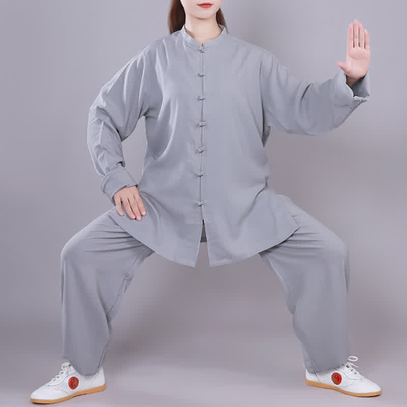 Buddha Stones太極拳 気功 瞑想 祈り スピリチュアル 禅 練習 ユニセックス コットン リネン 服 セット - グレー - 長袖 - US14、 UK/AU18、 EU46 (3XL)  - image 25