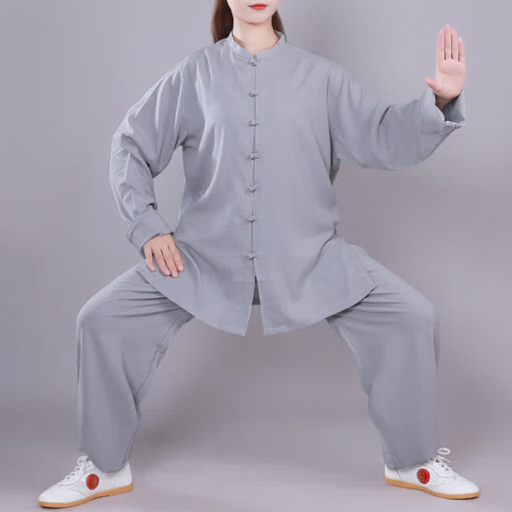 Buddha Stones太極拳 気功 瞑想 祈り スピリチュアル 禅 練習 ユニセックス コットン リネン 服 セット - グレー - 長袖 - US14、 UK/AU18、 EU46 (3XL)  - image 25
