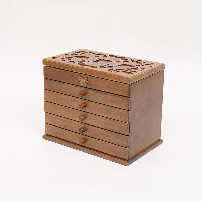 Buddha Stones大容量 ヴィンテージ 花彫り 木製 ジュエリーボックス 6層 ジュエリー収納ボックス - image 7