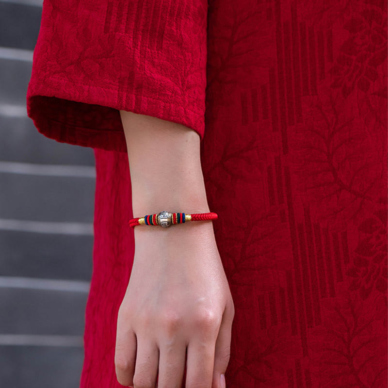 Buddha Stones925 スターリングシルバー チベット ハンドメイドオーム・マニ・パドメ・フム幸運の守護 キングコングノット 編み込みブレスレット