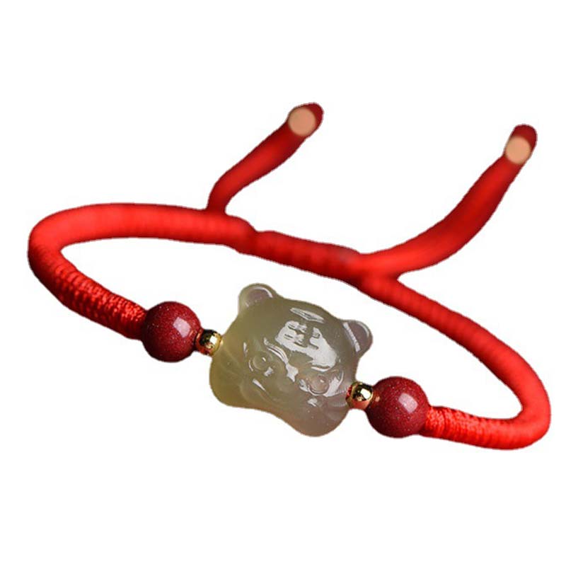 Buddha Stones翡翠辰砂ラッキータイガーストリングブレスレット