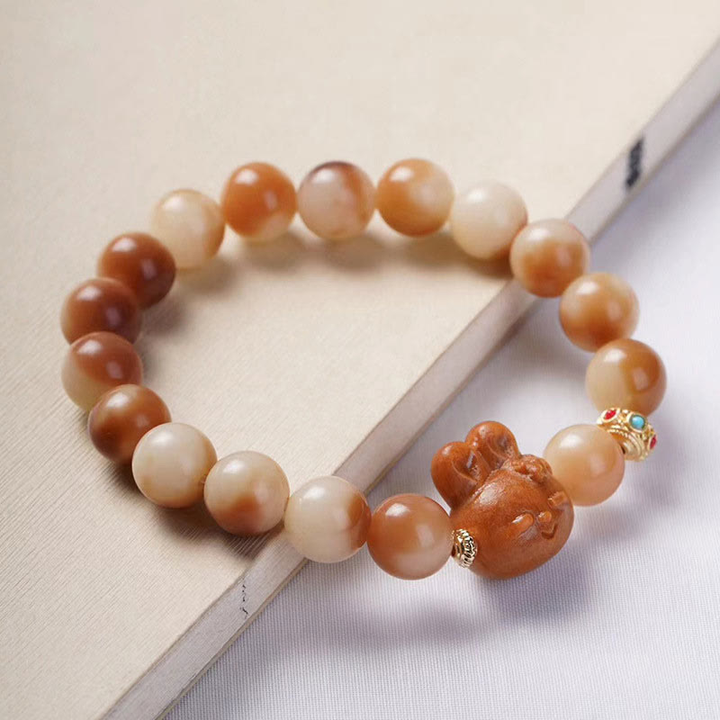 天然Buddha Stones愛らしいウサギの平和ブレスレット