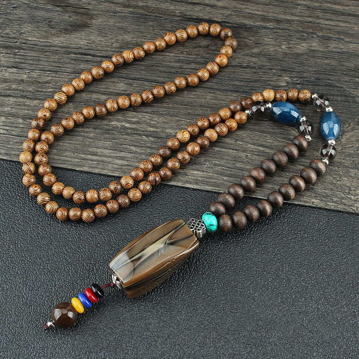 Buddha Stonesチベット ウェンジウッド 菩提樹 シードアゲート バランス ピース ネックレス ペンダント