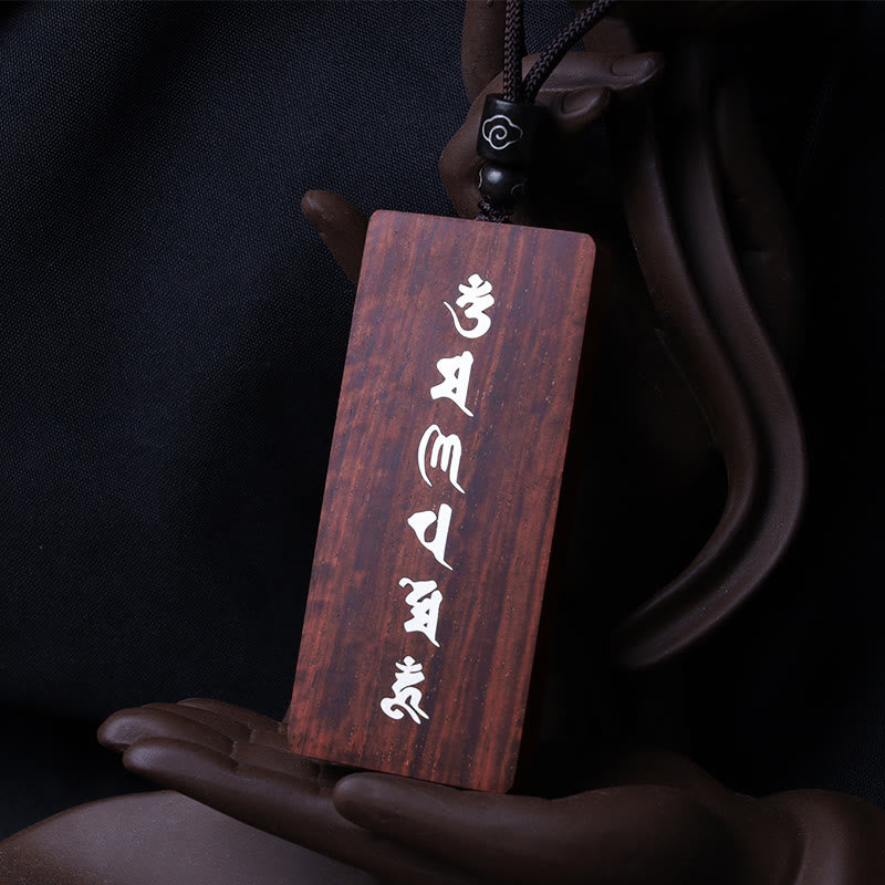 Buddha Stones999 スターリングシルバー小葉紫檀黒檀オーム・マニ・パドメ・フム象嵌 守護ネックレスペンダント - image 4