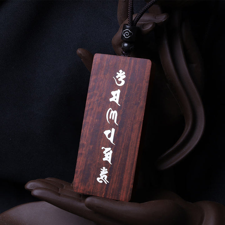 Buddha Stones999 スターリングシルバー小葉紫檀黒檀オーム・マニ・パドメ・フム象嵌 守護ネックレスペンダント - image 4