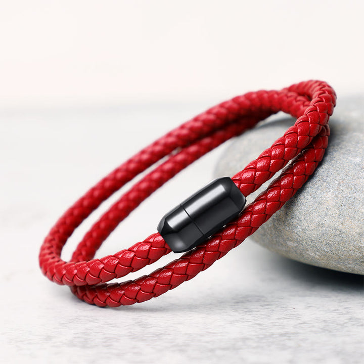 Buddha Stones本革レッドストリングプロテクションマグネットバックルブレスレット