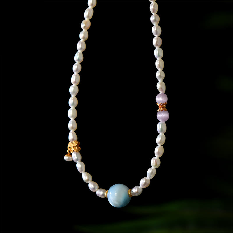 Buddha Stones925スターリングシルバー 天然パール ラリマー シンセリティネックレスペンダント