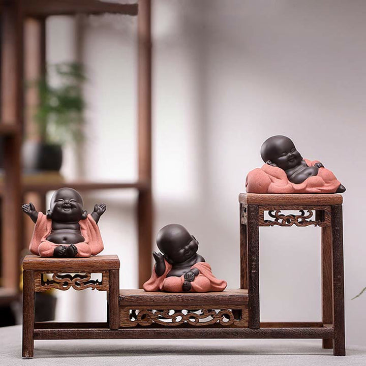 いつも笑顔のBuddha Stones笑う仏 富と幸運 紫粘土 弥勒像 装飾