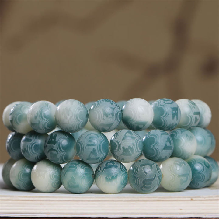 Buddha Stonesの実オーム・マニ・パドメ・フム彫刻 悪霊除け ブレスレット