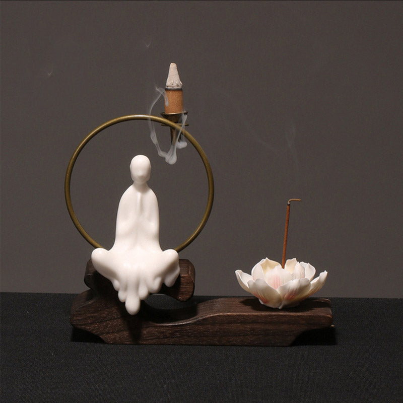 Buddha Stones陶器 蓮 癒し 瞑想 香炉 装飾