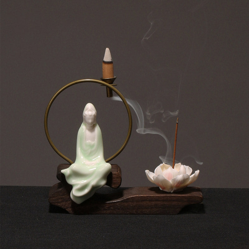 Buddha Stones陶器 蓮 癒し 瞑想 香炉 装飾