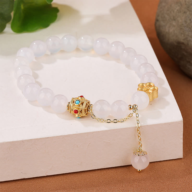 天然赤瑪瑙・白瑪瑙・桃の花の自己受容ブレスレット
