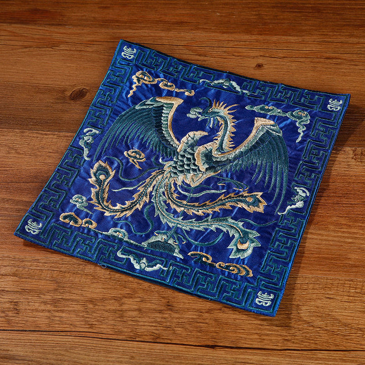 Buddha Stones鳳凰 龍 麒麟 刺繍 カップマットパッド ティーカップコースター スクエア カンフーティーマット