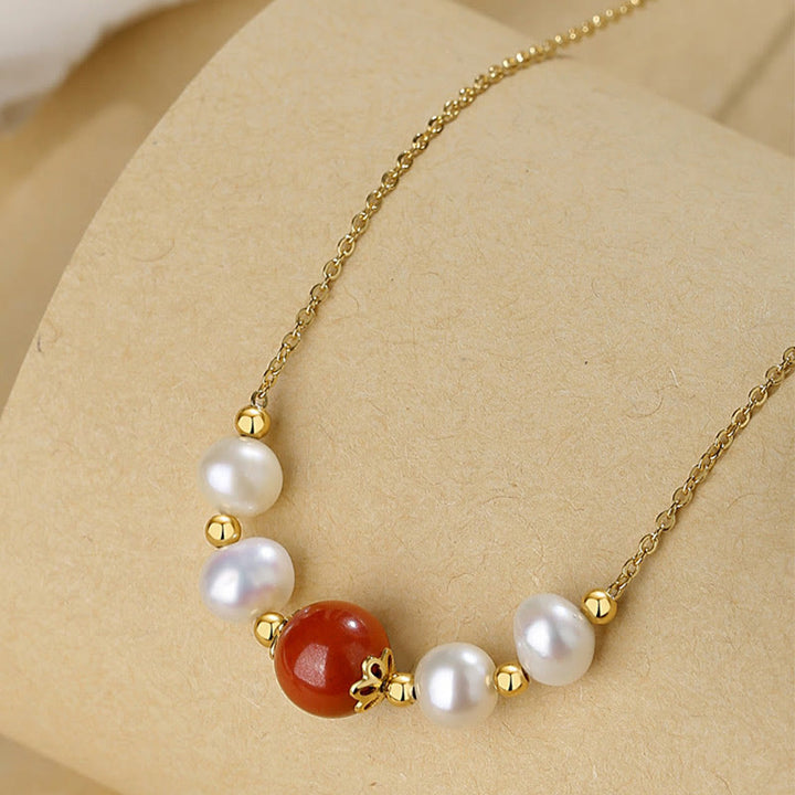 Buddha Stones925スターリングシルバー パール シナバー シンセリティヒーリングビーズチェーンネックレスペンダント