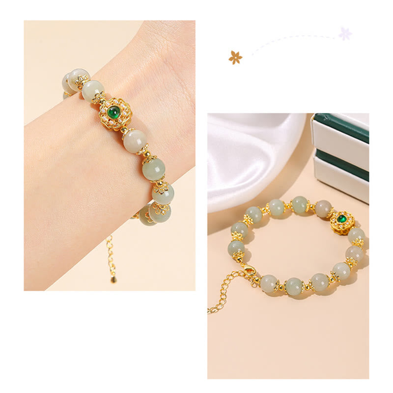 Buddha Stones天然翡翠繁栄ビーズチェーンブレスレット