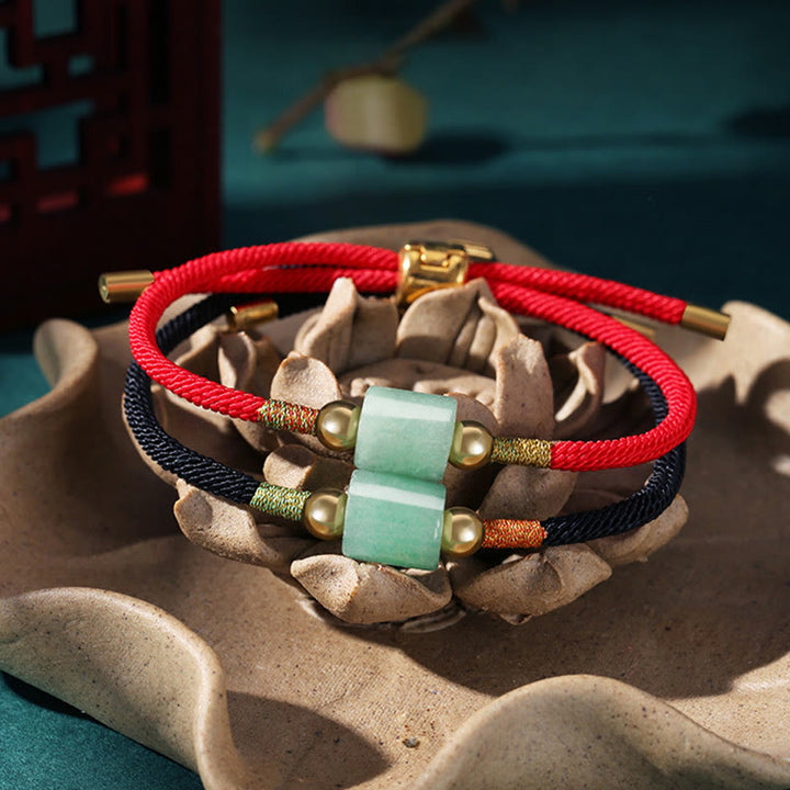 Buddha Stonesチベット ハンドメイド グリーンアベンチュリン レッドストーン マラカイト 幸運の守護 編み込みロープブレスレット