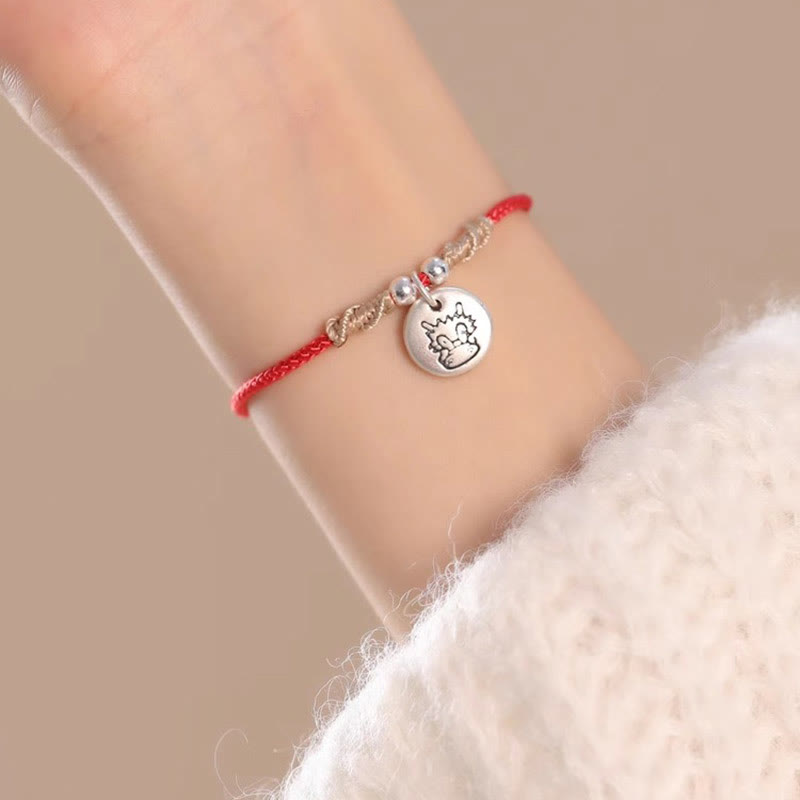 Buddha Stonesハンドメイド999スターリングシルバードラゴン年かわいい中国の十二支幸運編みブレスレット
