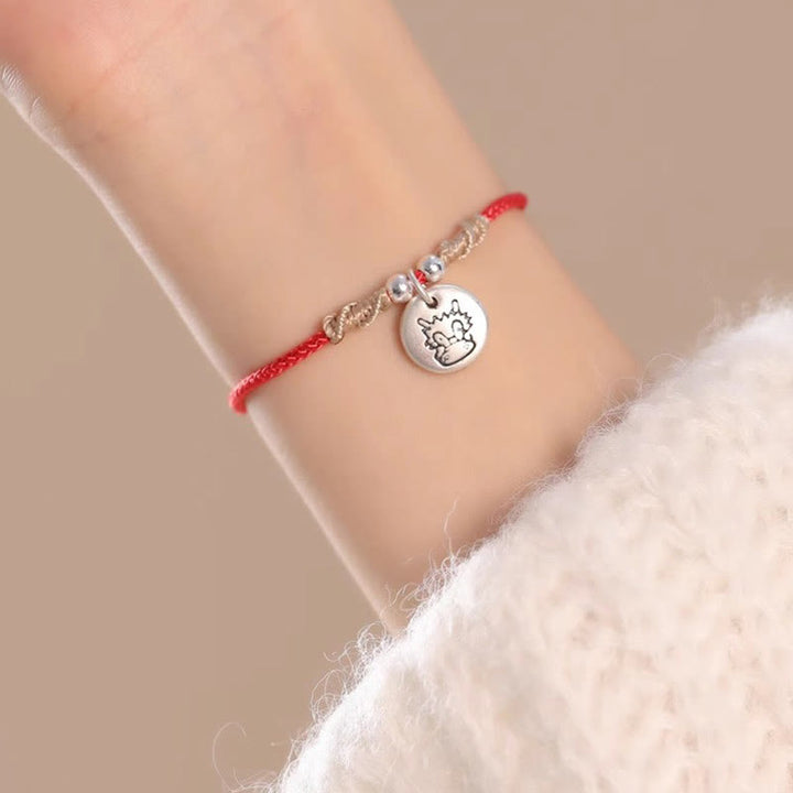 Buddha Stonesハンドメイド999スターリングシルバードラゴン年かわいい中国の十二支幸運編みブレスレット