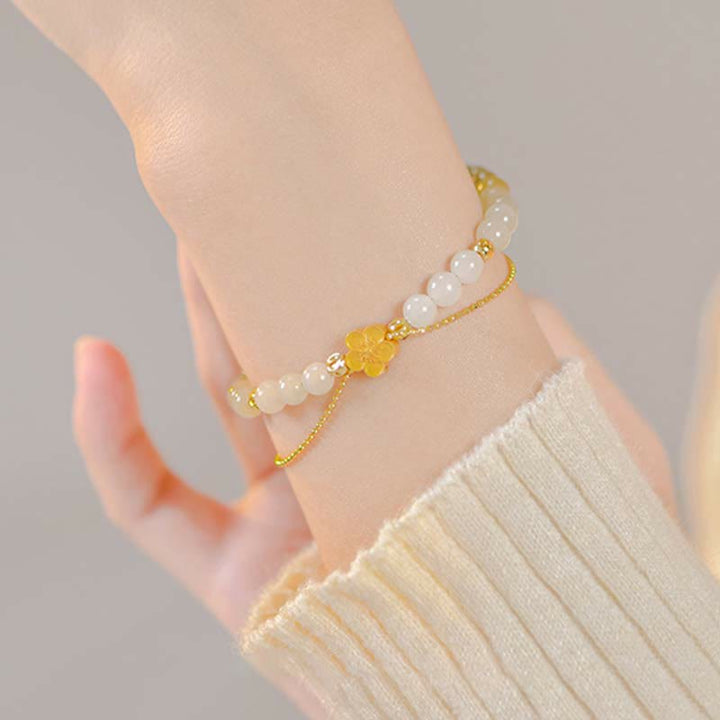 Buddha Stones 925スターリングシルバー 天然和田翡翠 桃の花 幸運のチェーンブレスレット