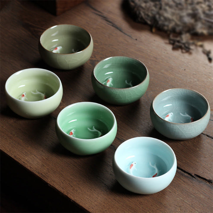 Buddha Stonesカラフルな鯉の陶器ティーカップ カンフーティーカップボウル