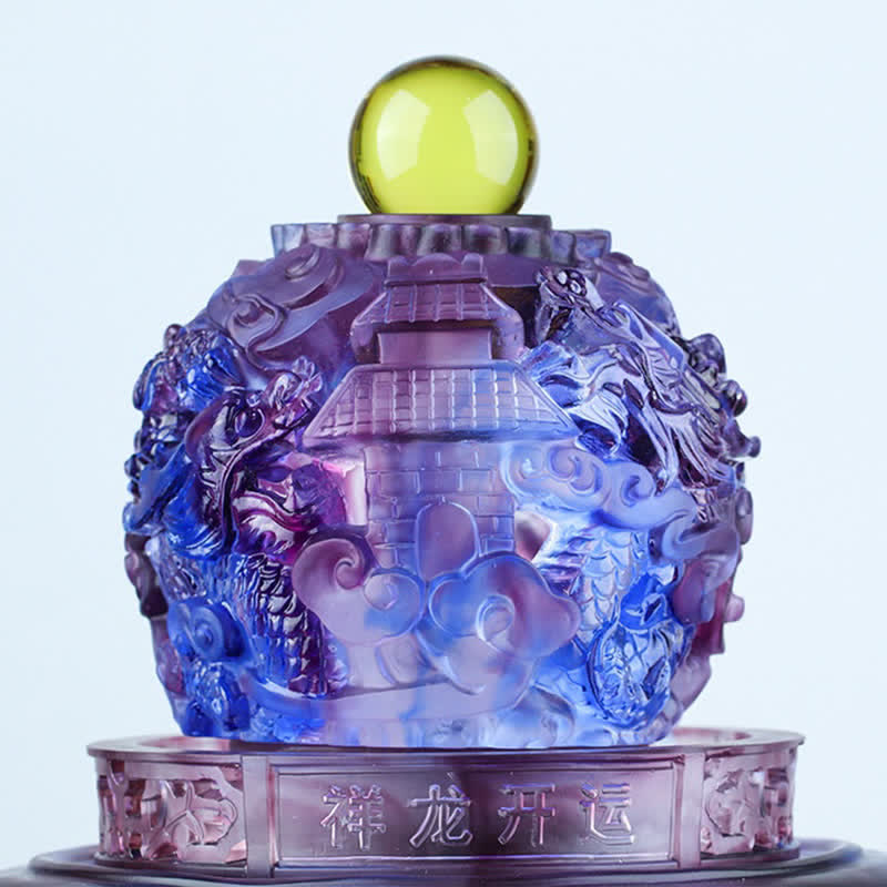 Buddha Stones風水 縁起の良い龍 手作り 琉璃水晶 回転式 アートピース 幸運 家庭 オフィス 装飾