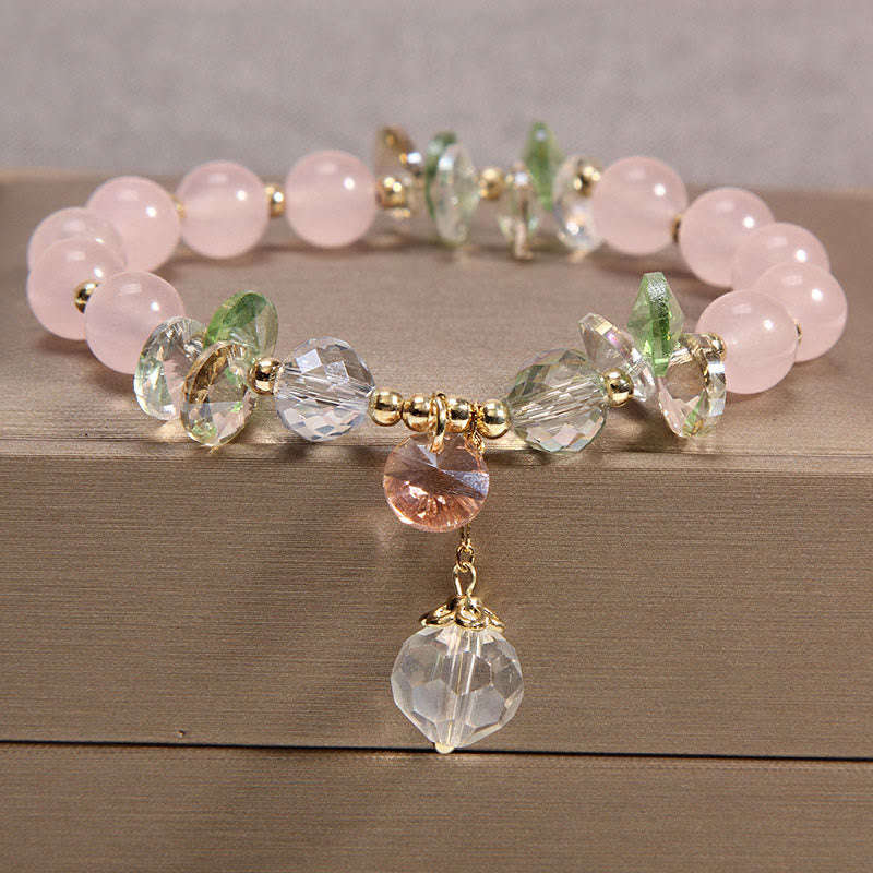 Buddha Stonesキャッツアイ ピンククリスタル ピースチャームブレスレット - ピンククリスタル - image 1