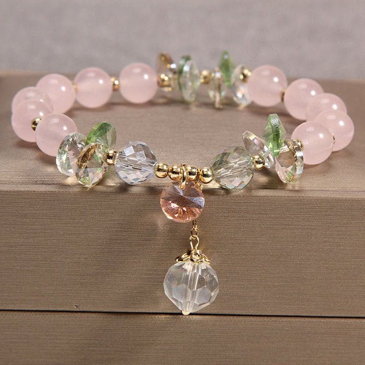 Buddha Stonesキャッツアイ ピンククリスタル ピースチャームブレスレット