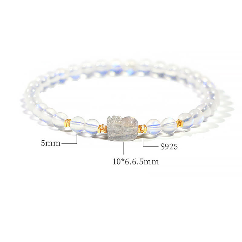 Buddha Stones 925スターリングシルバー ゴールドメッキ 天然ムーンストーン 貔貅ヒーリングブレスレット