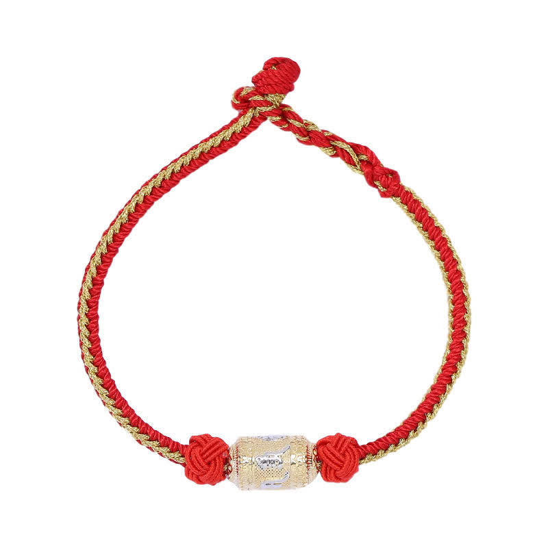 Buddha Stones925 スターリングシルバーオーム・マニ・パドメ・フム祈祷ホイール幸運 強さ赤紐ブレスレット