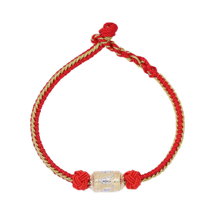 Buddha Stones925 スターリングシルバーオーム・マニ・パドメ・フム祈祷ホイール幸運 強さ赤紐ブレスレット