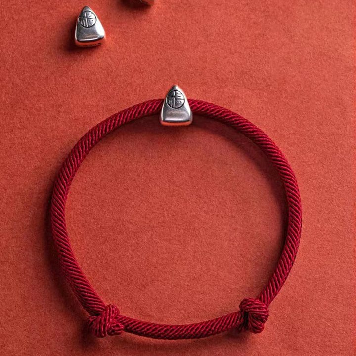 Buddha Stones925 スターリングシルバー 福文字 祝福 ハンドメイド 編み込みブレスレット