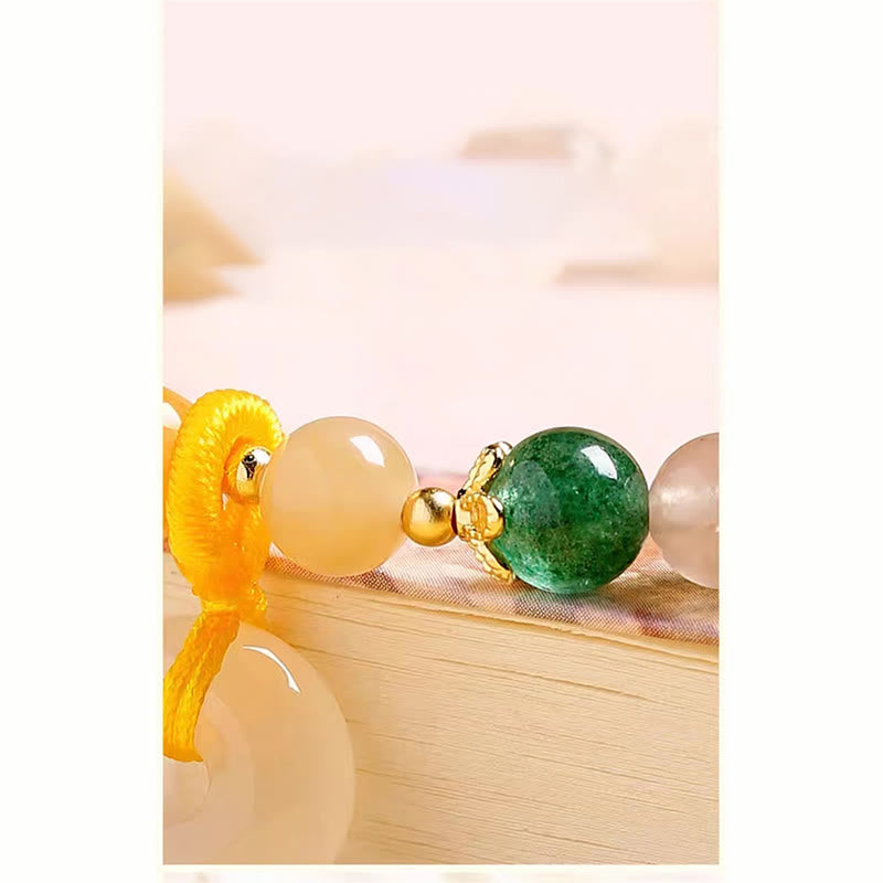 Buddha Stones14K ゴールドメッキ カラフル ゴールデン シルク 翡翠 平和バックル 富のブレスレット