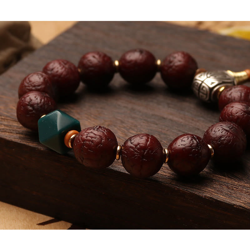 Buddha Stonesチベット菩提樹 シードアゲート ビーズ 幸運 富 タッセルチャーム リストMala