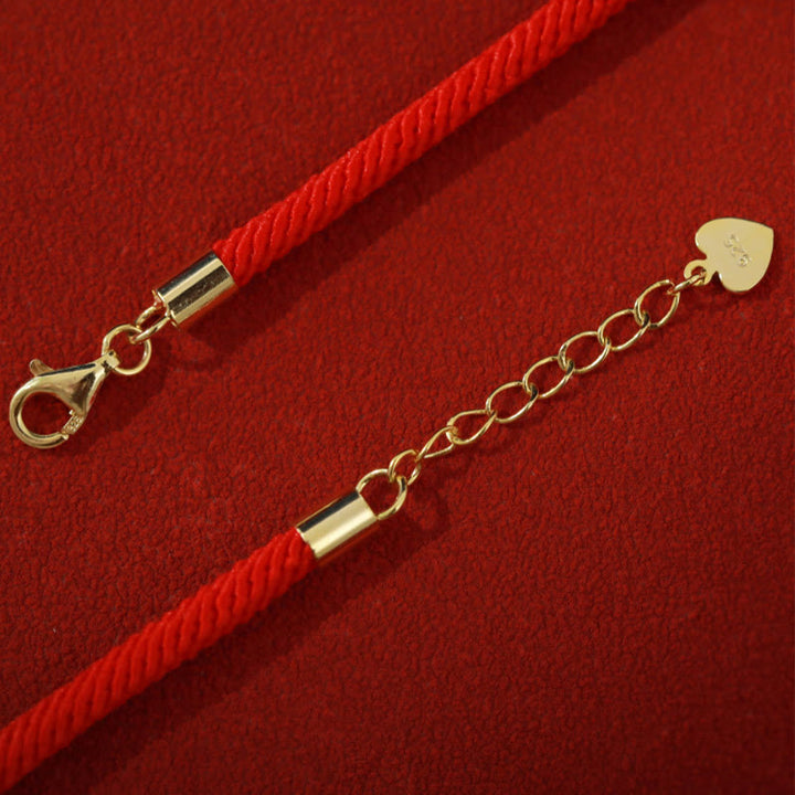 Buddha Stones敦煌 925 スターリングシルバー 蓮鼓 新たな始まり 赤いロープブレスレット
