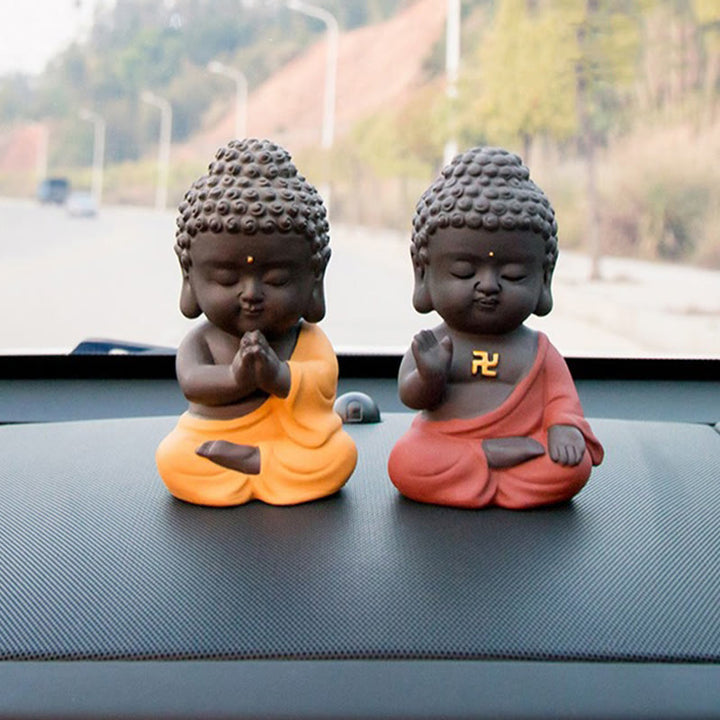 Buddha Stones小さな仏像 セレニティ 紫粘土 ホームデスクデコレーション