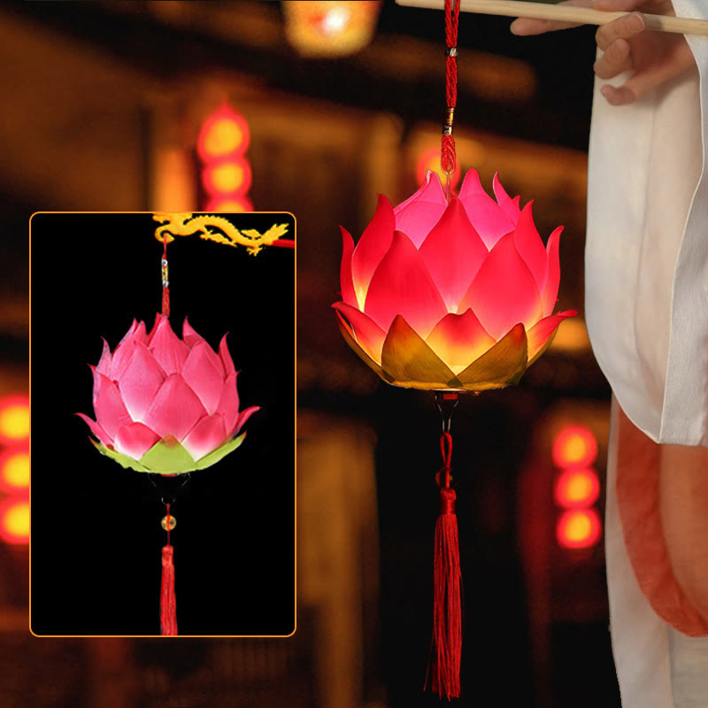 Buddha StonesDIY蓮の花ドラゴンランタンタッセルランプ装飾 - 赤い蓮のランタン（組み立て式） - image 13